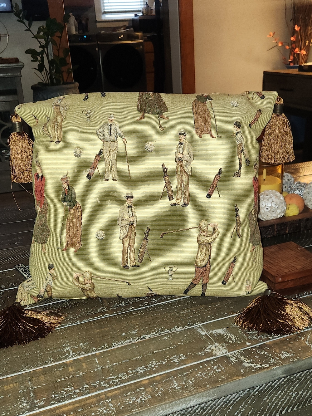 Single Beige Retro Golf Borgata Throw Pillow 12"X12"